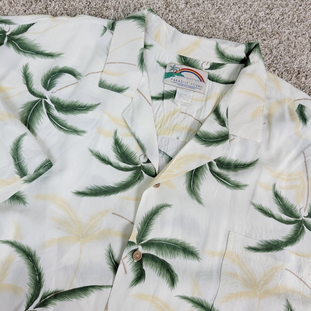 Vintage Paradise Found Mens 4XL White AOP Floral Palm Tree Hawaiian Short Sleeve